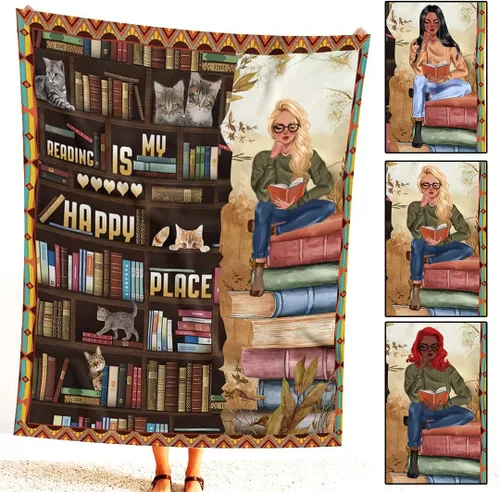 Miniatura 14 de Manta de Lectura Personalizada y Manta para Tirar para Amantes de los Libros, Regalos para Hijas, Manta Acogedora para Todas las Estaciones