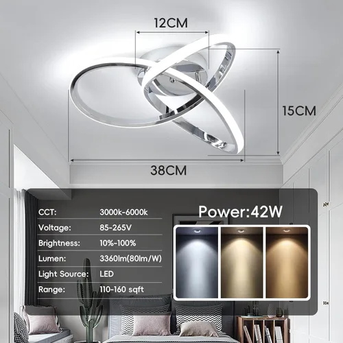 Miniatura 5 de CANEOE Lámparas de techo modernas, lámpara de techo LED de montaje empotrado regulable de 42W con control remoto, diseño creativo cerca del techo