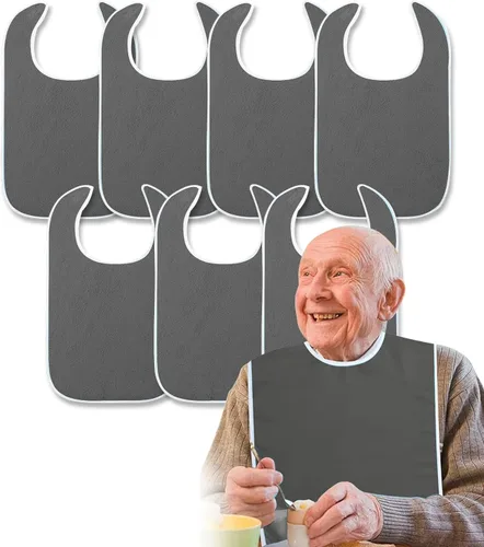 Miniatura 9 de Paquete de 5 baberos para adultos para personas mayores, reutilizables, lavables, de tela de toalla para adultos con discapacidades y necesidades