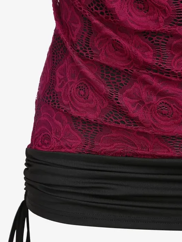 Miniatura 5 de ROSE GAL Túnica de encaje para mujer, talla grande, cuello en V, camiseta sin mangas gráfica, casual, para verano, linda túnica