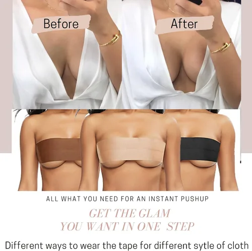 Miniatura 7 de Boob Tape, BoobyTape for Breast Lift Tape A-E Cup, Push Up in All Dress Tape with Reusable Nipplecover Adhesive,Bob Tape