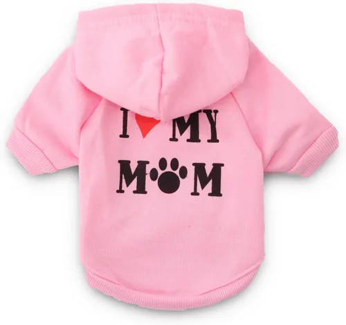 Miniatura 2 de Camisetas para perros pequeños con texto en inglés "I Love My Mom", sudaderas con capucha para perros pequeños, talla XS, sudadera con capucha "I
