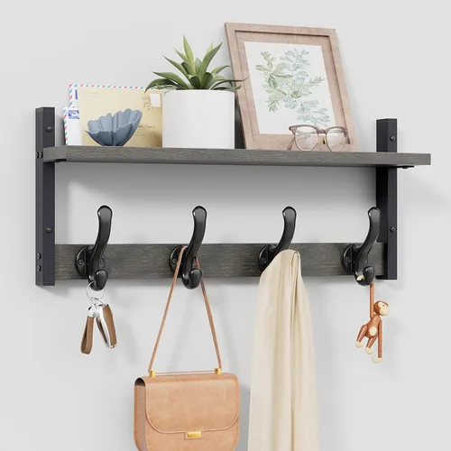 Miniatura 13 de Tatub Perchero rústico de 29 pulgadas con estante, ganchos de pared de entrada con estante, perchas para baño, sala de estar, dormitorio