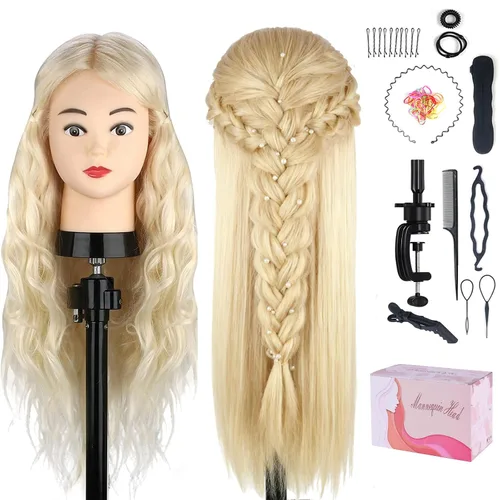 Miniatura 14 de Beauty Star Cabeza de maniquí con cabello humano 100% real, cabeza de peinado de muñeca de 18 pulgadas para práctica de trenzado y entrenamiento