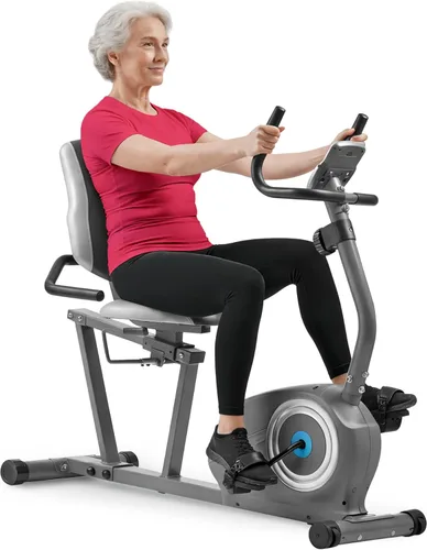 Miniatura 9 de JLL Smart Cross Trainer Bicicleta estática reclinada con ejercitadores de brazos, máquina estacionaria de resistencia magnética de 8 niveles, LCD