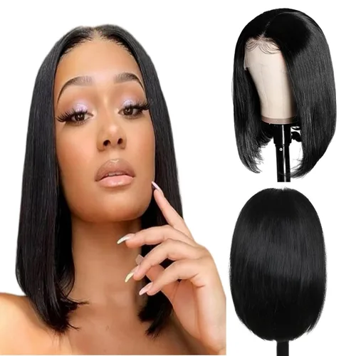 180% Density Bob Wig Human Hair 13x4 HD Transparent Lace Frontal Wigs Pre Plucked Bleached Knots Glueless Wig Short Straight Bob Wigs for Black