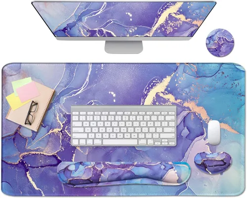 Miniatura 18 de Alfombrilla de mouse grande 4 en 1 para juegos, reposamuñecas para teclado y soporte para la muñeca, alfombrilla de escritorio extendida, Playa