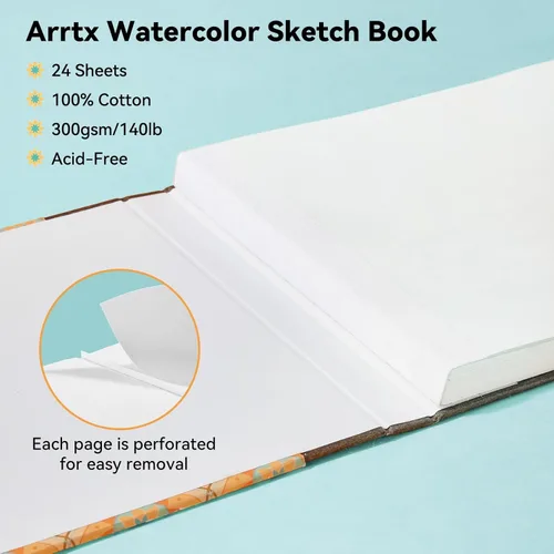 Miniatura 3 de Arrtx Cuaderno de bocetos cuadrado de papel de acuarela, 7.09 x 7.09 pulgadas, 140 libras, 300 GSM, papel 100% algodón, prensa en frío, 24 hojas