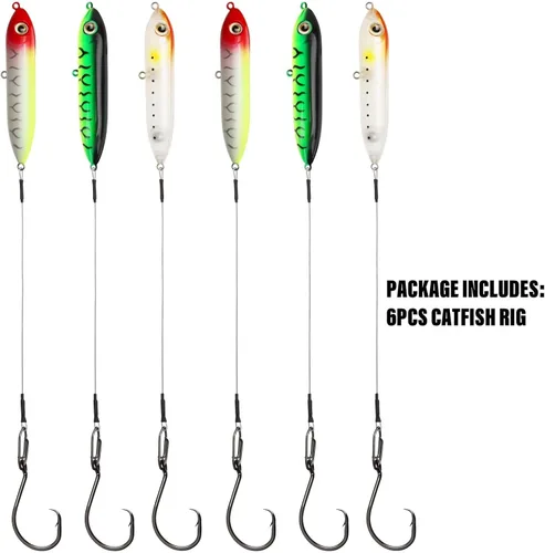 Miniatura 7 de Dovesun Aparejos de bagre con línea de traqueteo de bagre, flotador Santee Rig con ganchos circulares para pesca del gato, 2 objetos punzantes 6/0