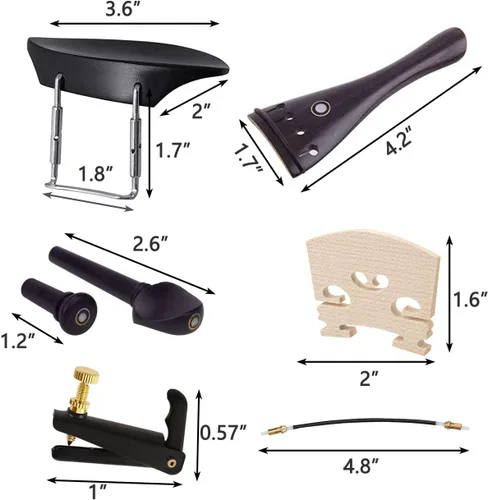 Miniatura 6 de Kit de accesorios para violín TUOREN tamaño 4/4 completo: puente, cordal, clavijas de afinación, afinadores, botón, cejilla, cuerda y reposacabezas.