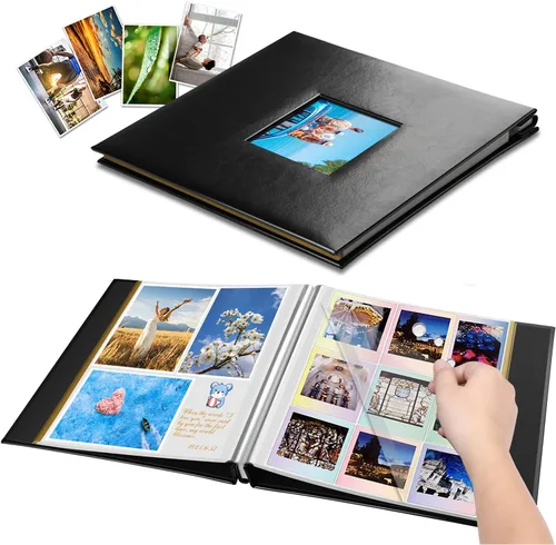 Miniatura 9 de 1DOT2 Álbum de fotos autoadhesivo, 60 páginas negras autoadhesivas, libro de recuerdos DIY para aniversario, viaje, tapa de cuero, álbum de recortes