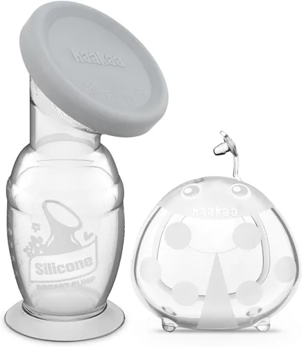 haakaa Extractor de leche manual de 3.4 fl oz con tapa de silicona a prueba de fugas y 2.5 fl oz de mariquita portátil colector de leche materna