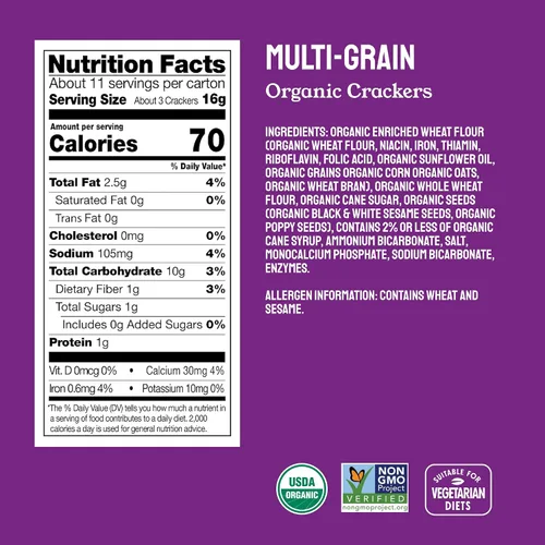 Miniatura 2 de Milton's Organic Crackers - Paquete variado de galletas (varios granos, aceite de oliva y sal marina, sal del Himalaya), certificado orgánico