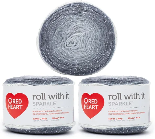 Miniatura 40 de Red Heart Roll with It Sparkle - Hilo de amatista – Paquete de 3 unidades de 5.29 oz/5.3 onzas, mezcla acrílica, 4 medianos (peinado), 561 yardas