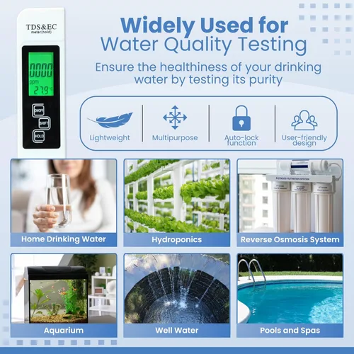 Miniatura 4 de Todo-nuevo medidor de agua digital TDS 2026 – Medidor 4 en 1 preciso y confiable de TDS, EC y temperatura (°C, °F) 0-9990 ppm, ideal para agua