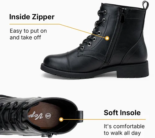 Miniatura 3 de Vepose - Botines de tacón bajo para mujer, botines militares a la moda con cordones