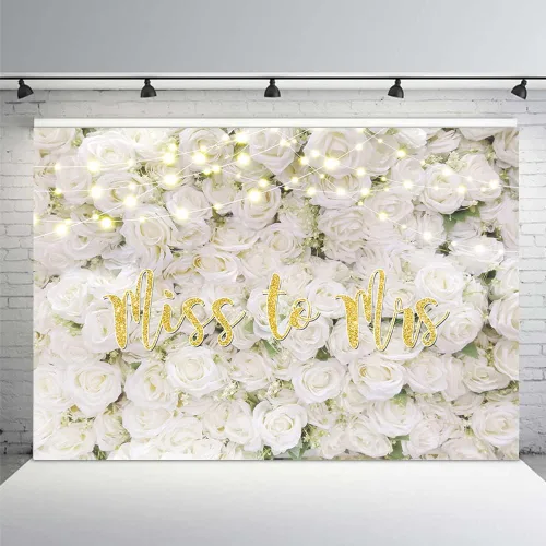 MEHOFOND Telón de fondo de Miss to Mrs de 7 x 5 pies para despedida de soltera, decoración de pared floral blanca, boda, novia, compromiso,