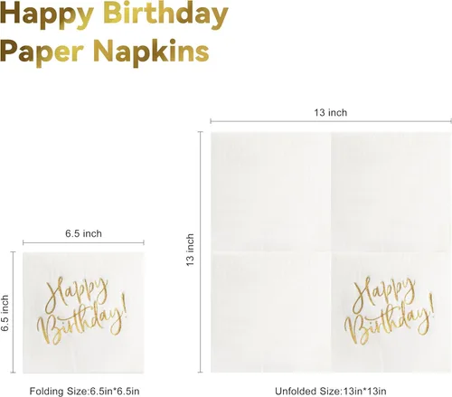 Miniatura 3 de MORGIANA Happy Birthday Napkins, Luxury White Gold Birthday Dinner Napkins, Disposable Cocktail Napkins White, Linen Feel Birthday Party Napkin for