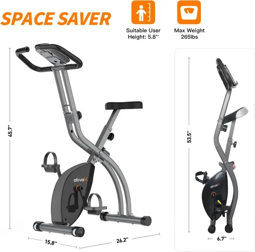 Miniatura 3 de ATIVAFIT Bicicleta de ejercicio plegable fitness para interiores, bicicleta de ciclismo magnética 3 en 1 vertical y reclinada con bandas de Gris