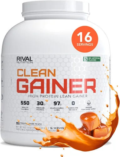 RIVAL NUTRITION Clean Gainer Proteína en Polvo – 2.27KG Caramelo Salado – Alta Proteína para Masa Magra y Ganancia de Peso | 550 Calorías, 30g