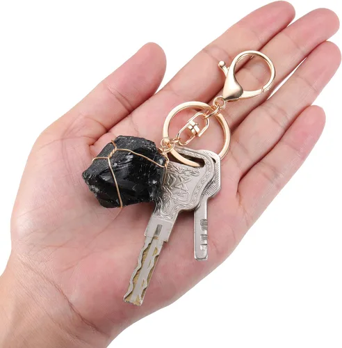 Miniatura 5 de Jovivi Llavero de piedra de cristal de cuarzo natural crudo envuelto en alambre irregular con piedras preciosas curativas para mujeres y hombres