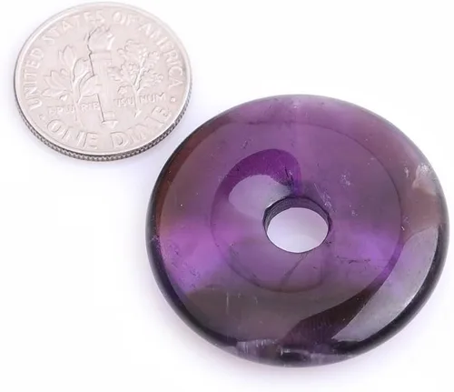 JOE FOREMAN Anillo de cuarzo amatista natural de 1.181 in con colgante de donas circulares para hacer joyas, 1 unidad, Piedra