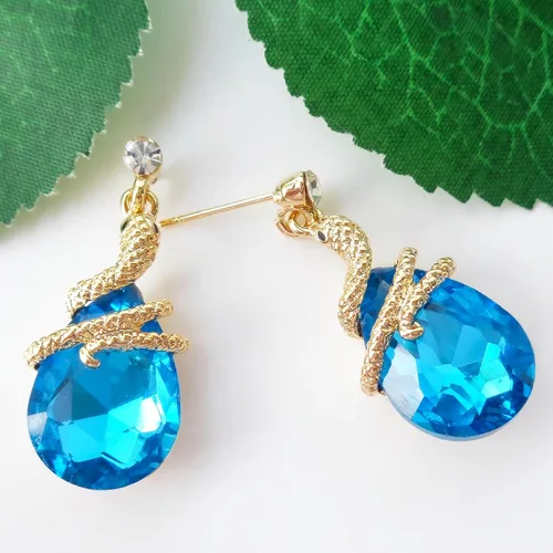Miniatura 17 de Navachi Pendientes colgantes de gota de serpiente con forma de pera multicolor de cristal chapado en oro de 18 quilates