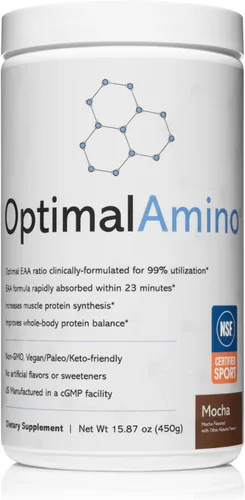 Miniatura 14 de OptimalAmino La mejor bebida de recuperación antes y después del entrenamiento, suplemento de aminoácidos esenciales de uso del 99%, certificado NSF