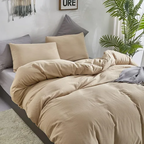 Miniatura 3 de Pureant - Juego de edredón color beige, tamaño King, ropa de cama color champán sólido, edredón color marrón claro para mujeres y hombres, edredón