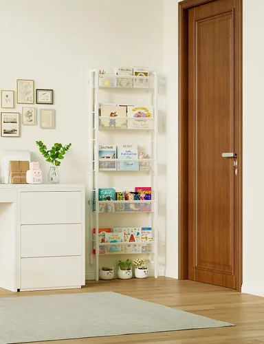 Miniatura 2 de B8 - Estantería para niños montada en la pared, estantería de pared de 5 niveles para niños, organizador de libros infantiles para juguetes y Blanco