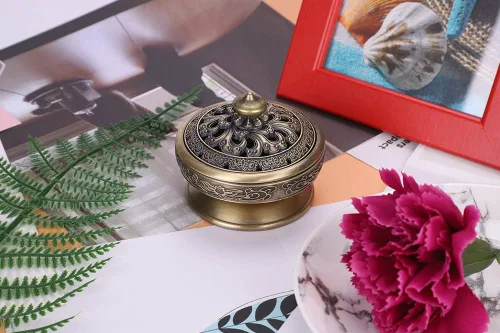 Miniatura 7 de Quemador de incienso de Buda vintage, quemador de incienso de aleación de metal, estufa de carbón con tapa para el hogar, oficina, yoga