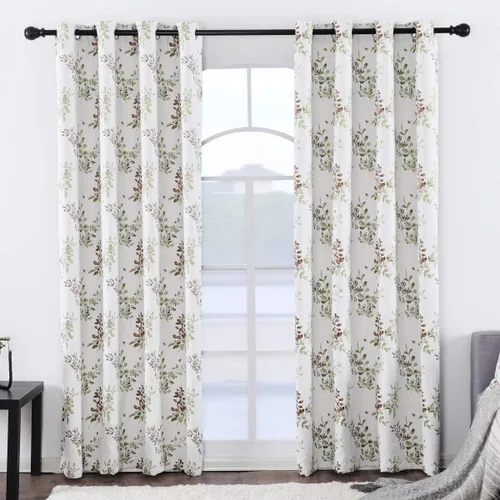 Miniatura 10 de GYROHOME Cortina opaca floral con bordado de hojas, ojales en la parte superior, aislamiento térmico, oscurecimiento de habitación, ahorro de ruido