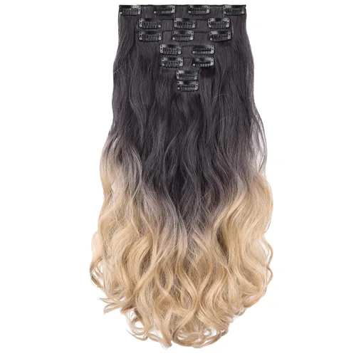 Miniatura 52 de SYXLCYGG Extensiones de cabello rubio, 2 unidades, extensiones de cabello con clip de 22 pulgadas, 5 onzas, lacio, sintético, esponjoso, rubio