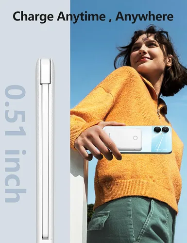Miniatura 7 de Banco de energía ultra delgado de 6000 mAh, batería externa de 3 salidas compatible con iPhone, 2 unidades, color blanco y morado Paquete de 2 6000