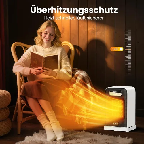 Miniatura 6 de FLANUR Calentadores de espacio para uso en interiores, calentador de escritorio pequeño de 1500 W 2 en 1 con control remoto, termostato, pantalla