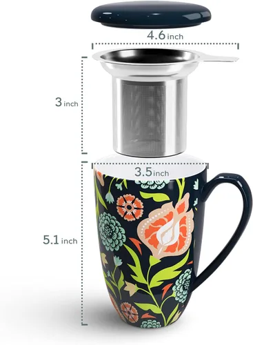 Miniatura 3 de Taza de té con infusor y tapa Taza de té con tapa Teaware con filtro de gran capacidad 16 onzas, azul marino
