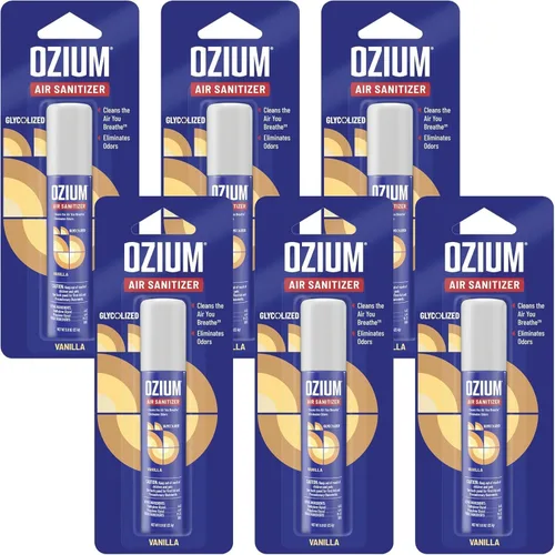 Ozium Desinfectante de aire y eliminador de olores para hogares, automóviles, oficinas y más, aroma a vainilla, paquete de 6