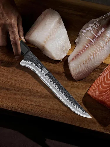 Miniatura 7 de HOSHANHO - Cuchillo de filetear de 7 pulgadas, cuchillo para deshuesar forjado a mano y afilado como una navaja, cuchillos de pescado de acero súper