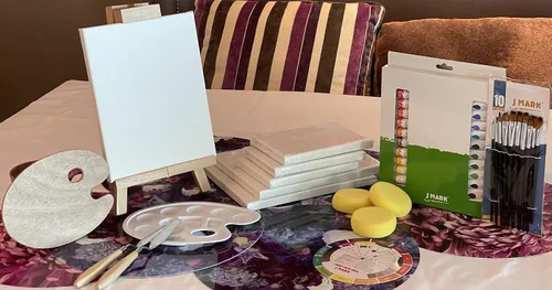 Miniatura 6 de J MARK Kit de pintura de lujo para adultos, 48 piezas, incluye caballete de madera ajustable, lienzos gruesos, pinturas acrílicas, juego