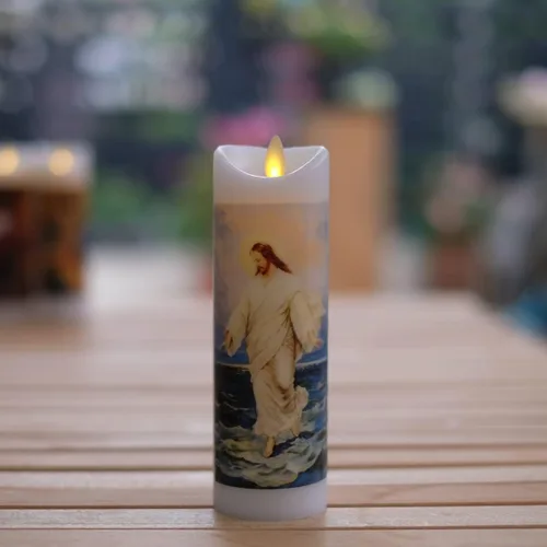 Miniatura 6 de NONNO & ZGF Moving Wick - Vela de oración sin llama Jesús, cera real, velas parpadeantes brillantes con función de temporizador remoto, funciona