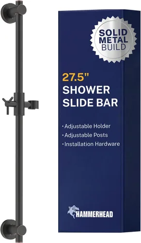 Miniatura 12 de HammerHead Showers® Barra deslizante de ducha de metal sólido de 27.5 pulgadas para cabezales de ducha de mano, negro mate, cabezal de ducha
