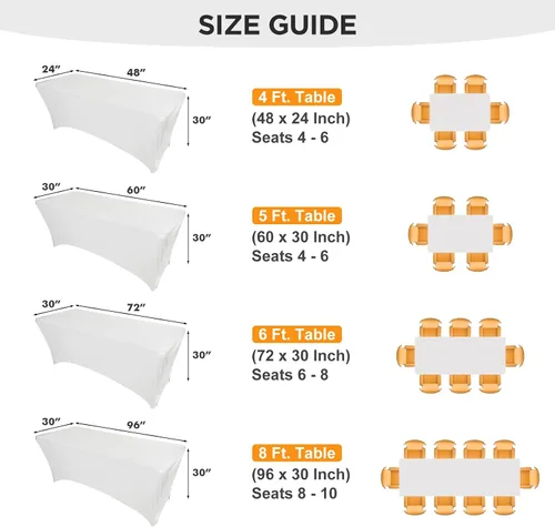 Miniatura 5 de SEPARO Cubiertas de Mesa de Spandex Paquete de 2, 6 Pies, Manteles Ajustables Blancos, Lavables, Resistentes a Arrugas, Mantel Elástico Rectangular