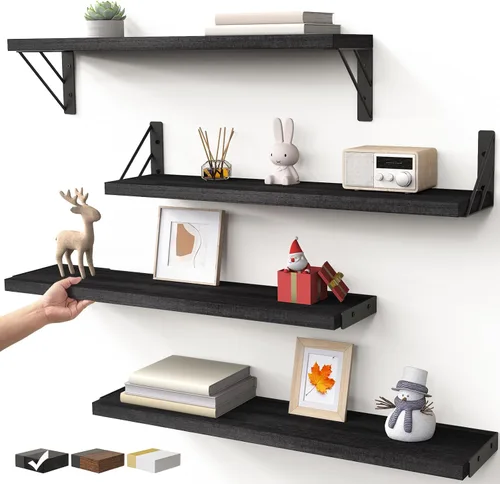 Miniatura 18 de BAYKA Estantes de pared para decoración de dormitorio, estante de pared flotante para almacenamiento en sala de estar y cocina, estantes de madera