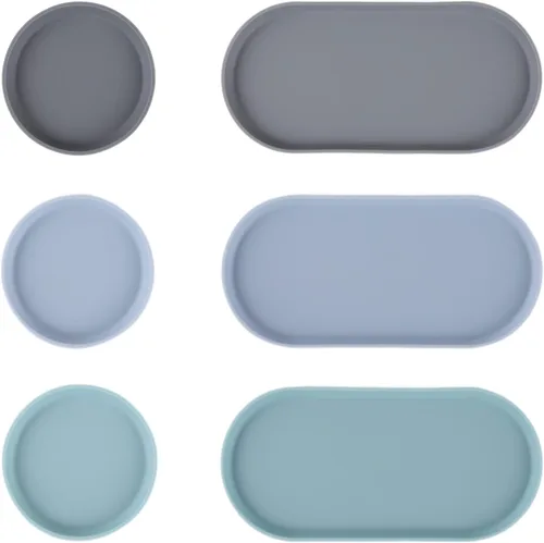 BLUE GINKGO Mini Bandejas de Silicona – Juego de 6 Organizadores Fáciles de Limpiar para Baño, Cocina, Escritorio, Tocador y Cosméticos (Azul,
