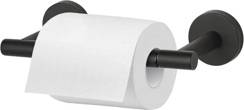 Newfun Soporte de papel higiénico negro mate, SUS 304 de acero inoxidable ajustable, doble poste pivotante, soporte de pared para baño