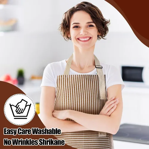 Miniatura 6 de Janmercy 24 delantales para mujeres y hombres con 2 bolsillos, delantal de cocina de lino, delantal ajustable para chef, delantales a granel unisex