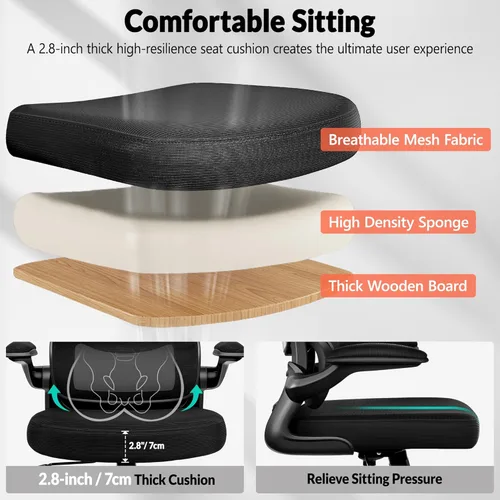 Miniatura 6 de BESTFAIR Silla de oficina ergonómica, silla de escritorio de malla transpirable cómoda con soporte lumbar, silla de computadora, silla de escritorio