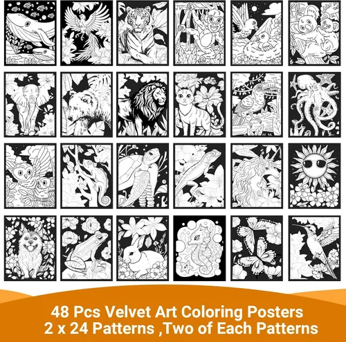 Miniatura 3 de HOTPLACY 48 Piezas Pósteres de Terciopelo Difuso para Colorear Pósteres Difusos de Animales para Colorear para Adultos Adolescentes Póster Grande