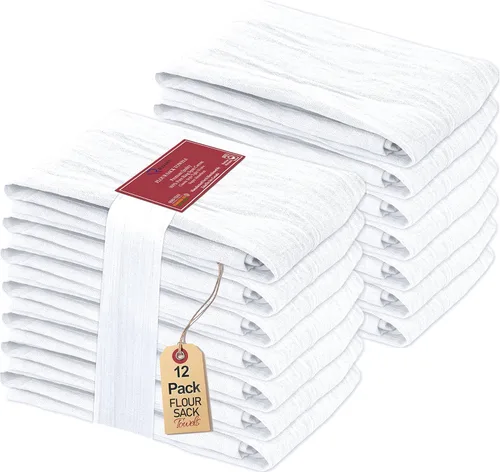 Miniatura 9 de RUVANTI Toallas de saco de harina 12 unidades 28 x 28 pulgadas, 100% algodón hilado en anillo, lavables a máquina, absorbentes - Toallas de cocina