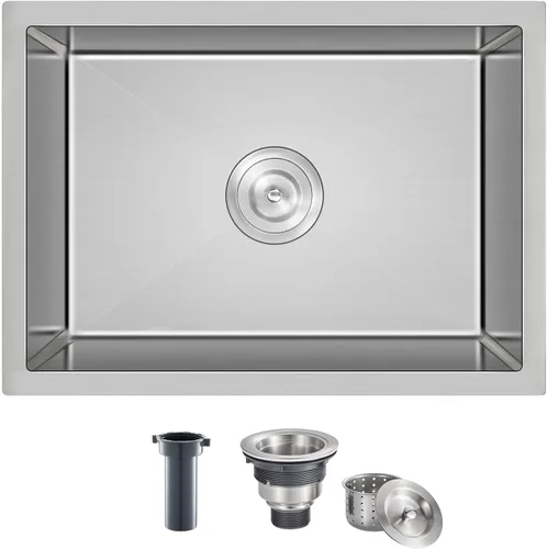 ROVATE Fregadero de cocina de 20 x 16 x 9 pulgadas, fregadero de cocina de acero inoxidable 304 con colador para montaje inferior, fregadero de
